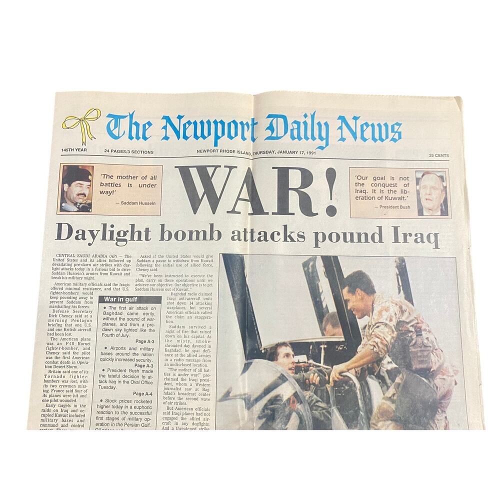 Newport Daily News Gulf War Now It's War With Iraq January 17 1991 Original